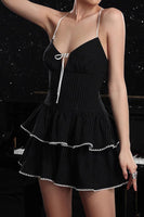 Load image into Gallery viewer, Black A Line Striped Tiered Short Homecoming Dress with Ruffles