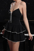 Load image into Gallery viewer, Black A Line Striped Tiered Short Homecoming Dress with Ruffles
