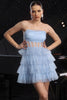 Load image into Gallery viewer, Sparkly Blue Tiered Sequin Short Corset Homecoming Dress with Ruffles