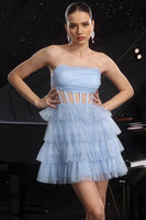 Load image into Gallery viewer, Sparkly Blue Tiered Sequin Short Corset Homecoming Dress with Ruffles