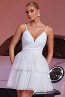 Load image into Gallery viewer, White A Line Tulle Tiered Short Homecoming Dress with Ruffles
