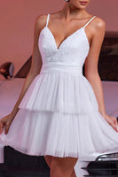 Load image into Gallery viewer, White A Line Tulle Tiered Short Homecoming Dress with Ruffles