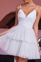 Load image into Gallery viewer, White A Line Tulle Tiered Short Homecoming Dress with Ruffles
