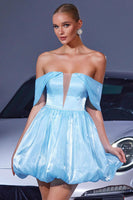Load image into Gallery viewer, Blue Lace Up Back A Line Short Homecoming Dress