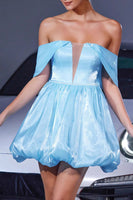 Load image into Gallery viewer, Blue Lace Up Back A Line Short Homecoming Dress