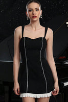 Load image into Gallery viewer, Black Striped Short Tight Bodycon Homecoming Dress with Ruffles