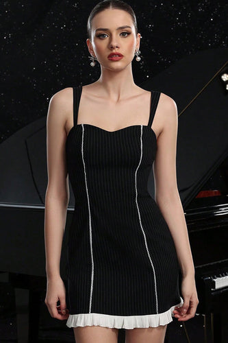 Black Striped Short Tight Bodycon Homecoming Dress with Ruffles