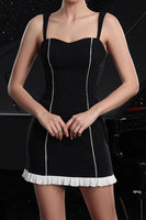 Load image into Gallery viewer, Black Striped Short Tight Bodycon Homecoming Dress with Ruffles