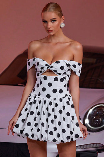 Black and White Polka Dots Cut Out A Line Short Vintage Homecoming Dress