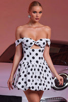 Load image into Gallery viewer, Black and White Polka Dots Cut Out A Line Short Vintage Homecoming Dress