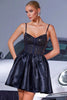 Load image into Gallery viewer, Sparkly Navy Satin Corset A Line Short Homecoming Dress with Beading