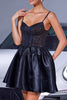 Load image into Gallery viewer, Sparkly Navy Satin Corset A Line Short Homecoming Dress with Beading