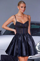 Load image into Gallery viewer, Sparkly Navy Satin Corset A Line Short Homecoming Dress with Beading