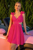 Load image into Gallery viewer, Fuchsia Cut Out A Line V-Neck Short Homecoming Dress with Ruffles