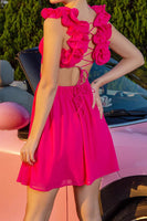 Load image into Gallery viewer, Fuchsia Cut Out A Line V-Neck Short Homecoming Dress with Ruffles