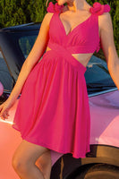 Load image into Gallery viewer, Fuchsia Cut Out A Line V-Neck Short Homecoming Dress with Ruffles