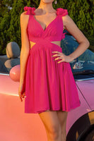 Load image into Gallery viewer, Fuchsia Cut Out A Line V-Neck Short Homecoming Dress with Ruffles