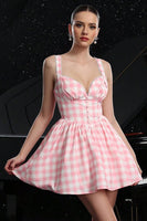 Load image into Gallery viewer, Blush Plaid A Line Short Vintage Homecoming Dress
