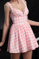 Load image into Gallery viewer, Blush Plaid A Line Short Vintage Homecoming Dress