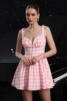 Load image into Gallery viewer, Blush Plaid A Line Short Vintage Homecoming Dress