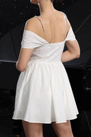 Load image into Gallery viewer, White A Line Cold Shoulder Short Satin Homecoming Dress with Keyhole