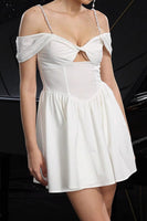 Load image into Gallery viewer, White A Line Cold Shoulder Short Satin Homecoming Dress with Keyhole
