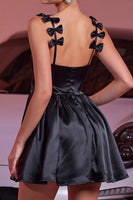 Load image into Gallery viewer, Black A Line Satin Short Homecoming Dress with Bows