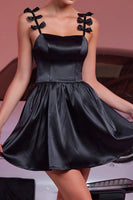 Load image into Gallery viewer, Black A Line Satin Short Homecoming Dress with Bows