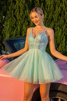 Load image into Gallery viewer, Sparkly Green A Line Short Tulle Homecoming Dress with Sequins