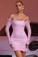 Load image into Gallery viewer, Sparkly Pink Beaded Short Tight Bodycon Homecoming Dress with Ruffles