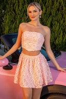 Load image into Gallery viewer, Blush Floral 2 Piece A Line Short Homecoming Dress