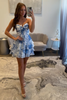 Load image into Gallery viewer, Floral Blue A Line Tiered Strapless Short Homecoming Dress