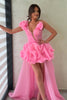 Load image into Gallery viewer, Hot Pink A Line One Shoulder High Low Homecoming Dress with Ruffles