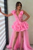 Load image into Gallery viewer, Hot Pink A Line One Shoulder High Low Homecoming Dress with Ruffles