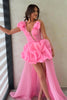 Load image into Gallery viewer, Hot Pink A Line One Shoulder High Low Homecoming Dress with Ruffles