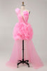 Load image into Gallery viewer, Floral Hot Pink Tulle One Shoulder Ruffled High-Low Homecoming Dress