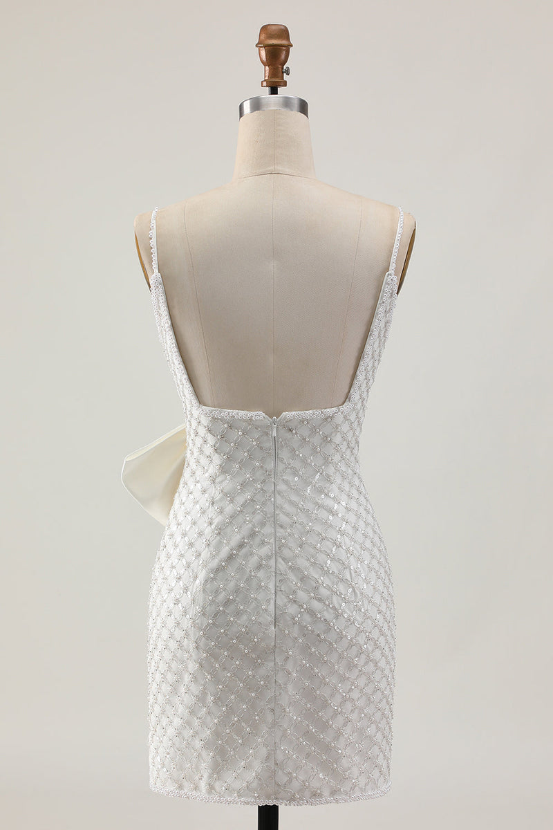 Load image into Gallery viewer, Sparkly White Pearls Tight Short Homecoming Dress with Bow