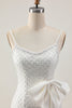 Load image into Gallery viewer, Sparkly White Pearls Tight Short Homecoming Dress with Bow
