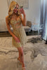 Load image into Gallery viewer, Sparkly Gold Cut Out A Line Sequins Short Homecoming Dress