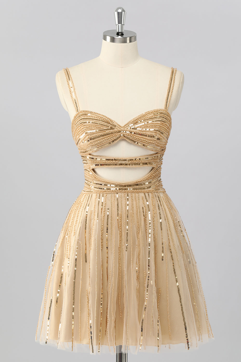 Sparkly Gold A Line Sequins Cut Out Short Homecoming Dress