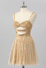 Load image into Gallery viewer, Sparkly Gold A Line Sequins Cut Out Short Homecoming Dress