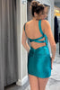 Load image into Gallery viewer, Turquoise Satin Tight Backless Short Homecoming Dress