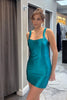 Load image into Gallery viewer, Turquoise Satin Tight Backless Short Homecoming Dress