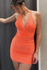 Load image into Gallery viewer, Orange Tight Halter Ruched Short Homecoming Dress