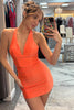 Load image into Gallery viewer, Orange Tight Halter Ruched Short Homecoming Dress