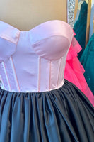Load image into Gallery viewer, Black and Pink Satin A Line Short Corset Homecoming Dress with Beading