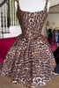 Load image into Gallery viewer, Brown Leopard A Line Square Neck Short Corset Homecoming Dress