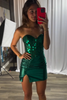 Load image into Gallery viewer, Sparkly Emerald Grren Mirror Tight Beaded Short Homecoming Dress with Slit