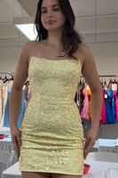 Load image into Gallery viewer, Yellow Tight Strapless Short Homecoming Dress with Appliques