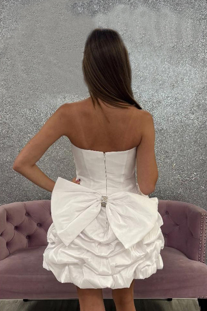 Load image into Gallery viewer, White A Line Tiered Strapless Short Homecoming Dress with Bow